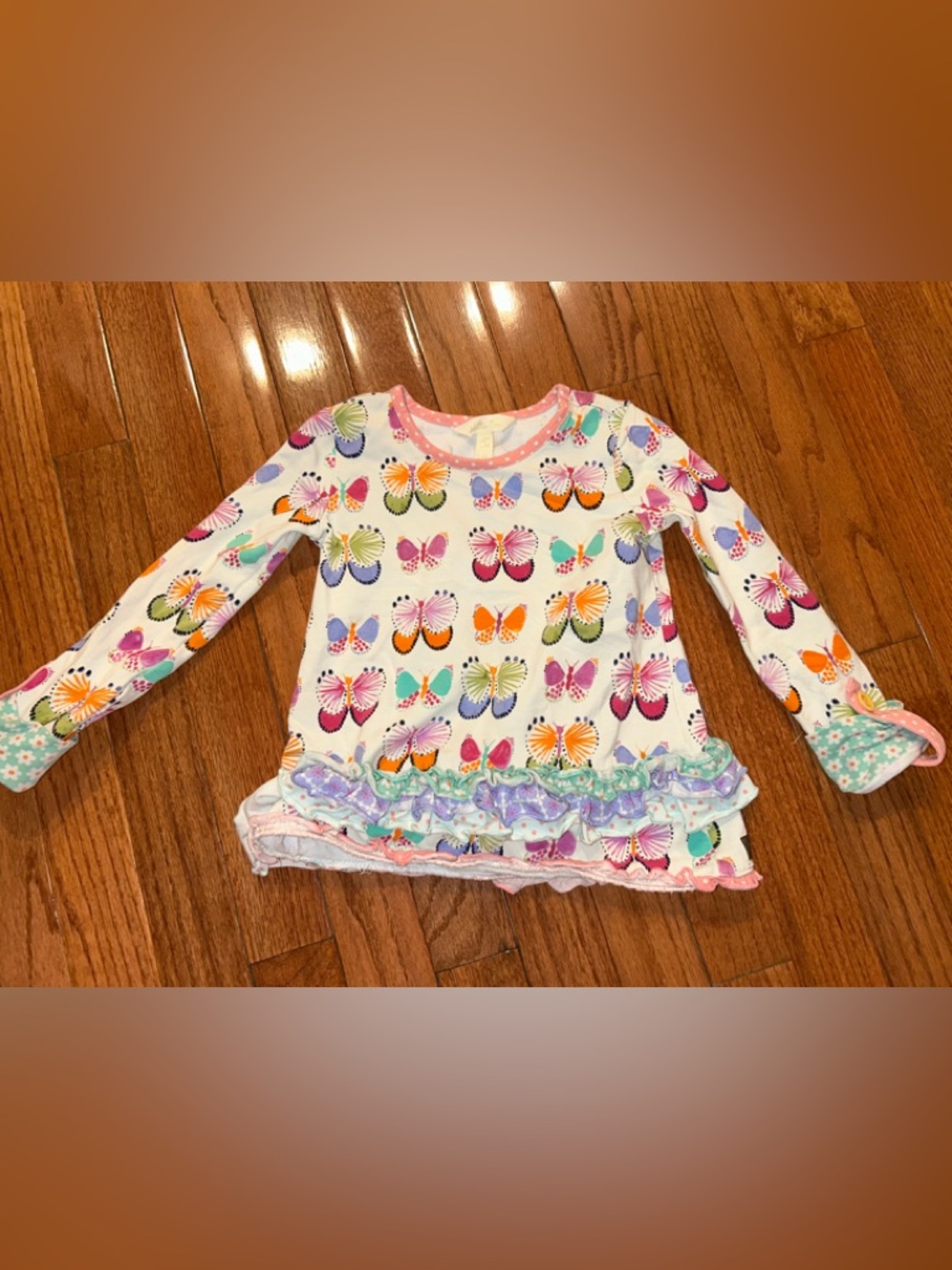 Matilda Jane White Long Sleeve Butterfly Ruffle Top, Size 2